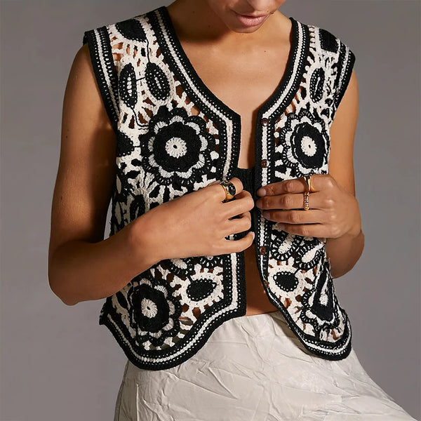 Women Floral Embroidered Crochet Vest Top Summer Beach Cover Up Cardigan Waistcoat Boho Chic Vacation Outfit
