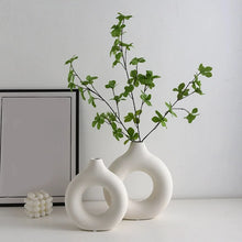 Load image into Gallery viewer, 1pcs Black Nordic Ceramic Vase Circular Hollow Donuts Flower Pot Home Decoration Accessories Interior Office Desktop Decor Gift