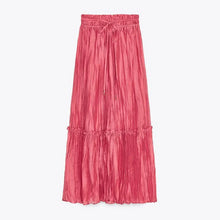 Load image into Gallery viewer, Loose Lace Up Ruched Skirts Sets Women V-neck Lantern Sleeve Blouses Ruffles High Waist A-line Skirt 2025 Summer Lady Outfits