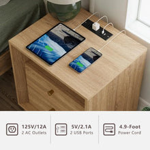 Load image into Gallery viewer, Nightstand Charging Station, Mid Century Modern Nightstand Wood Grain Texture, Boho End Table  Drawers Storage