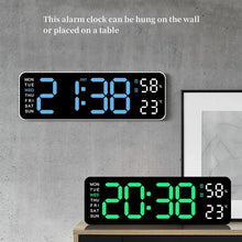 Load image into Gallery viewer, 9 Inch Large Digital Wall Clock USB Powered TEMP Humidity Week Auto Dimmer DST Table Clock 12/24H Electronic LED Alarm Clock