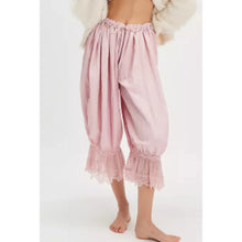 Load image into Gallery viewer, Combhasaki Women&#39;s Y2K Loose Fit Bloomers Cropped Pants Drawstring High Waist Floral Lace Patchwork Calf-Length Lantern Trousers