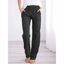 Load image into Gallery viewer, Women Cotton Linen Drawstring Pants Elastic Waist Casual Solid Color Trousers Baggy Loose Straight Leg Breathable Sweatpants