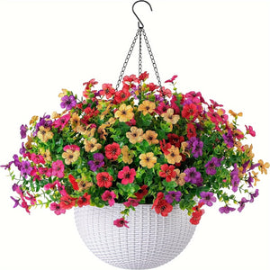 Fake Hanging Flowers With Basket -Artificial Flowers, Outdoor/Indoor Patio Lawn Decor, Artificial Hanging Plants For Wall, , Roo