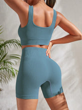 Load image into Gallery viewer, Seamless Ribbed Yoga Sets Workout Sets for Women 2 Pieces Gym Suits Ribbed Crop Tank High Waist Shorts Outfits Fitness Running