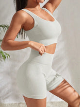Load image into Gallery viewer, Seamless Ribbed Yoga Sets Workout Sets for Women 2 Pieces Gym Suits Ribbed Crop Tank High Waist Shorts Outfits Fitness Running