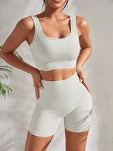 Load image into Gallery viewer, Seamless Ribbed Yoga Sets Workout Sets for Women 2 Pieces Gym Suits Ribbed Crop Tank High Waist Shorts Outfits Fitness Running