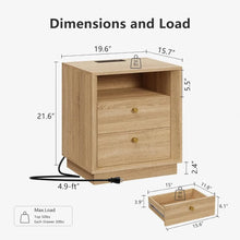 Load image into Gallery viewer, Nightstand Charging Station, Mid Century Modern Nightstand Wood Grain Texture, Boho End Table  Drawers Storage