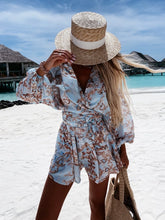 Load image into Gallery viewer, Sexy Deep V Neck Jumpsuit For Women Summer Casual Boho Beach Vacation Outfit Fashion Print Lantern Sleeve Rompers Shorts Women&#39;s