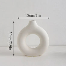 Load image into Gallery viewer, 1pcs Black Nordic Ceramic Vase Circular Hollow Donuts Flower Pot Home Decoration Accessories Interior Office Desktop Decor Gift