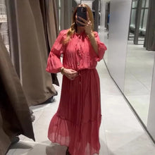 Load image into Gallery viewer, Loose Lace Up Ruched Skirts Sets Women V-neck Lantern Sleeve Blouses Ruffles High Waist A-line Skirt 2025 Summer Lady Outfits