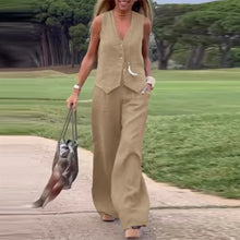 Load image into Gallery viewer, Woman Elegant 2-Piece Pant Sets Casual Vest and Pants Sets Old Money Style Suits 2pcs Outfits Wide Leg Trouser Sets