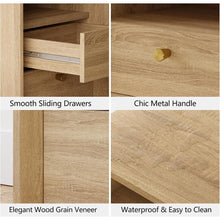 Load image into Gallery viewer, Nightstand Charging Station, Mid Century Modern Nightstand Wood Grain Texture, Boho End Table  Drawers Storage