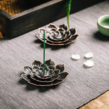 Load image into Gallery viewer, Incense Stick Holder Alloy Lotus Line Incense Burner Yoga Sage Sandalwood Coil Base Bronze Crafs Home Decor Christmas Gift