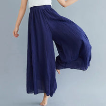 Load image into Gallery viewer, 2024 Sen Women's Artistic Plus Size Cotton Linen Pants Skirt Elastic Waist Solid Color Ethnic Style Wide Leg Pants Skirt