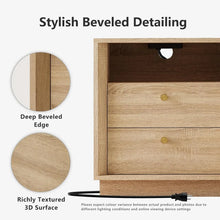 Load image into Gallery viewer, Nightstand Charging Station, Mid Century Modern Nightstand Wood Grain Texture, Boho End Table  Drawers Storage