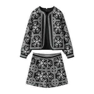 Street Print Coat Shorts Set Women Loose O-neck Lantern Cardigans Elastic Shorts Female Suit 2024 Autumn Fashion Y2k Lady Outfit