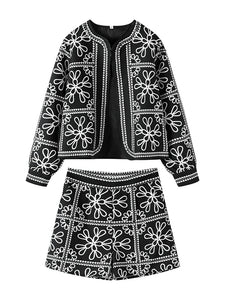 Street Print Coat Shorts Set Women Loose O-neck Lantern Cardigans Elastic Shorts Female Suit 2024 Autumn Fashion Y2k Lady Outfit