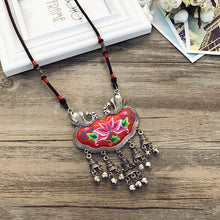 Load image into Gallery viewer, Retro Fashion Ethnic Embroidery Flower Necklace Tassel Pendant Sweater Chain