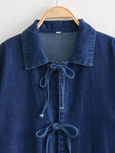 Load image into Gallery viewer, Women Fashion Lapel Collar Lace Up Blouses Female Casual Long Sleeves With Pockets Solid Denim Outerwear