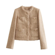 Load image into Gallery viewer, Women&#39;s Jacket Coat Tweed Cropped Jacket New in Outerwears Autumn Winter Crop jacket Woman Long Sleeve Elegant Short Coats