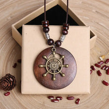 Load image into Gallery viewer, Vintage Wooden Owl Leaf Pendant Necklaces Boho Ethnic Style Metal Hollow leaves Necklaces Long Wax Rope Chain For Women Gifts