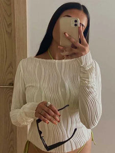 Woman Fashion Casual Ruched Long Sleeve T-shirt Blouses Female White Skinny Cropped Bottoming Shirt Autumn Y2K Top Clothes