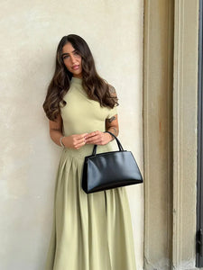 Women Elegant Green Pleated Dress Fashion O Neck Short Sleeve Patchwork Long Dresses 2024 New Casual Office Lady Streetwear