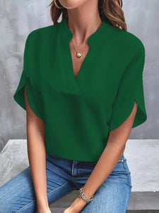 Women Elegant Solid Chiffon Blouse Spring Summer Casual Long Sleeve V Neck Loose Shirt Office Lady Tunics Oversized Tops 2024