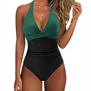 Women One Piece Set Swimsuit Print  Backless Puch Up Solid Sexy Women's Swimwear Bandage Ruched Female Bathing Suit Beachwear