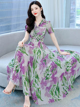 Load image into Gallery viewer, Women Party Clothes Floral Chiffon Summer 2023 New Long Dress Beach Korean Fashion Elegant Boho Tunics Prom V-Neck Midi Dresses