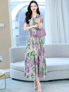 Women Party Clothes Floral Chiffon Summer 2023 New Long Dress Beach Korean Fashion Elegant Boho Tunics Prom V-Neck Midi Dresses