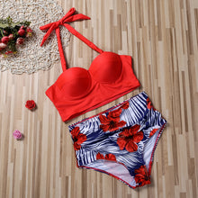 Load image into Gallery viewer, Women Push Up Bikini Set Summer Sexy Slim Flower Print Female High Waist Swimming Suits