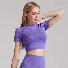Load image into Gallery viewer, Women Seamless Yoga T-Shirt Fitness Crop Top Workout Gym  Shirts Short Sleeve Quick-drying Yoga T-shirts Sportswear Female