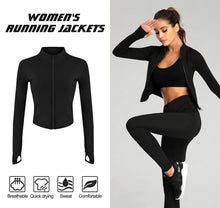 Load image into Gallery viewer, Women&#39;s Tracksuit Jacket Slim Fit Long Sleeved Fitness Coat Yoga Crop Tops With Thumb Holes Gym Jacket Workout Sweatshirts