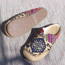Load image into Gallery viewer, Lazy Shoes, Handmade Shoes, Cloth Shoes, Ethnic Style Beef Tendon Bottom Couple Style Linen Women&#39;s Slippers
