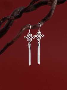 S925 Silver Art Retro Knot Tassel Earrings Elegant Bride Ethnic Style Ear Clip