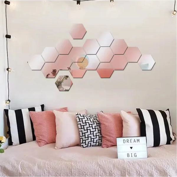 3D Hexagon Mirror Wall Stickers - DIY Self-Adhesive Set