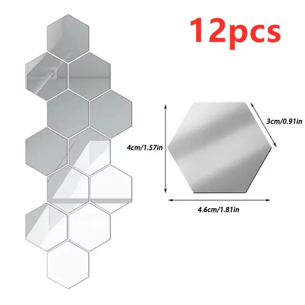 3D Hexagon Mirror Wall Stickers - DIY Self-Adhesive Set