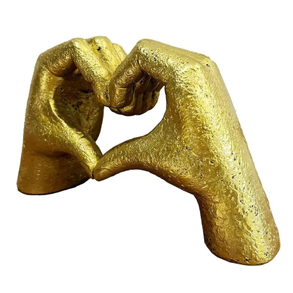 Modern Heart-Hand Gesture Sculpture - Gold Finish Desktop Decor
