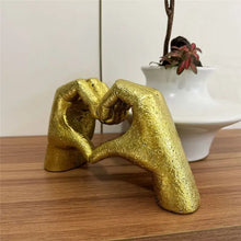Load image into Gallery viewer, Modern Heart-Hand Gesture Sculpture - Gold Finish Desktop Decor