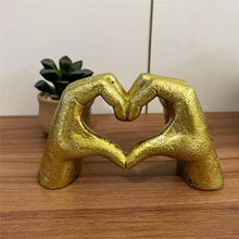 Load image into Gallery viewer, Modern Heart-Hand Gesture Sculpture - Gold Finish Desktop Decor