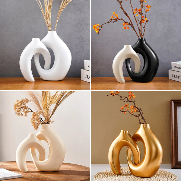 Couple Series Creative Ceramic Vase Set - Modern Indoor Statues