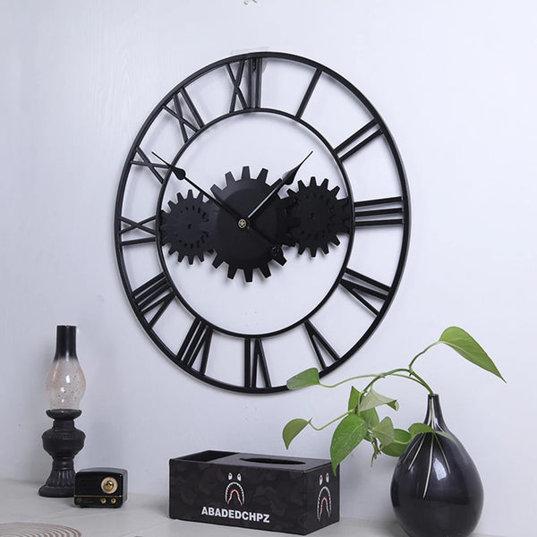 Retro Roman Numeral Metal Wall Clock - 3D Silent Iron Design