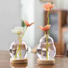 Load image into Gallery viewer, Modern Hydroponic Glass Vase - Elegant Wooden Base Accent