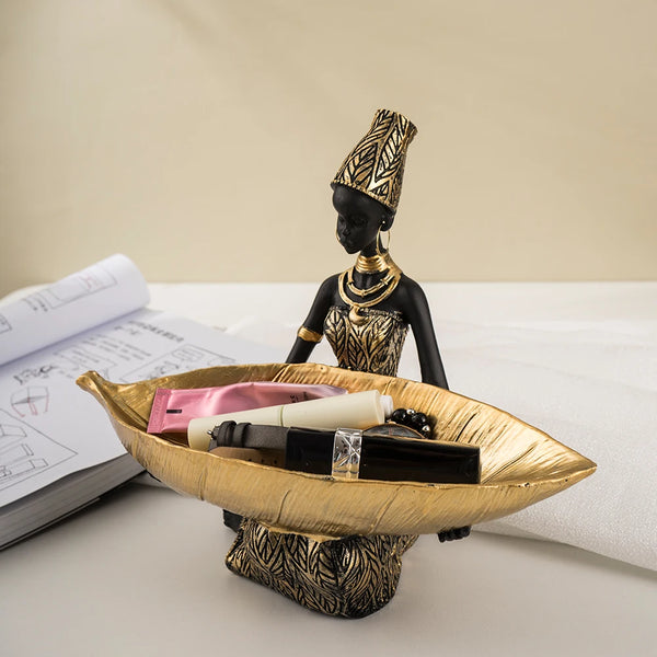 Vintage African Girl Storage Statue - Creative Home Desktop Organizer