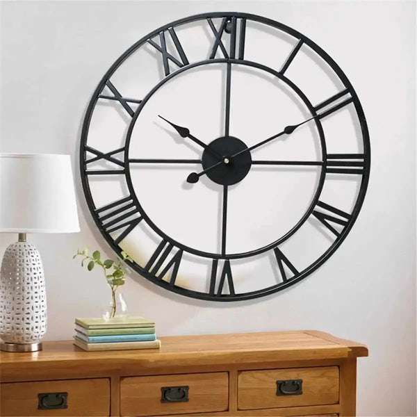 3D Large Metal Roman Numeral Clock - Silent Vintage Wall Art