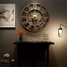 Load image into Gallery viewer, 3D Large Metal Roman Numeral Clock - Silent Vintage Wall Art