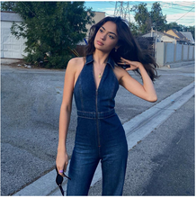 Load image into Gallery viewer, Denim Sleeveless Zipper Jumpsuit Romper