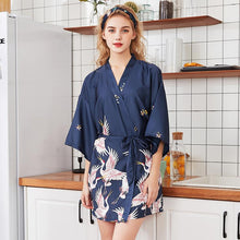 Load image into Gallery viewer, Silk Crane Pajama Girl Summer Mid Sleeve Bride Morning Robe Big Yard Home Robe Bathrobe color56